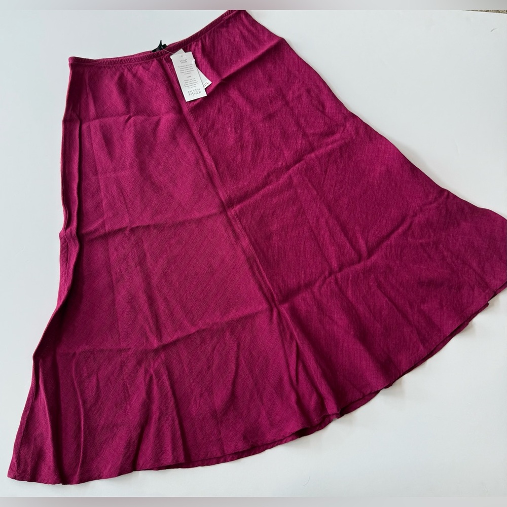 Eileen Fisher Women’s M Linen Blend Bias Cut Skirt CF Seam Hibiscus Stretch Maxi